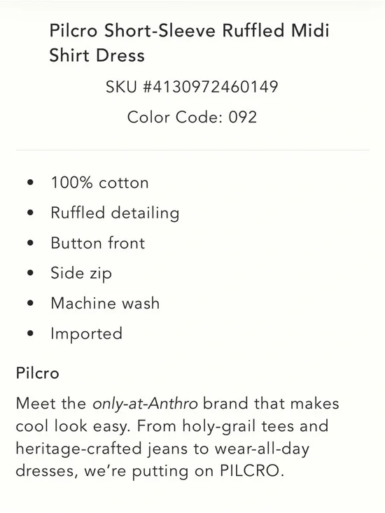 Anthropologie Pilcro Short-Sleeve Ruffled Midi Boho Shirt Dress. brand new - Picture 11 of 11